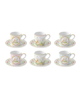 Set 6 cesti si farfurii pentru cafea, 100 ml, Happy Easter - SIMONA'S COOKSHOP